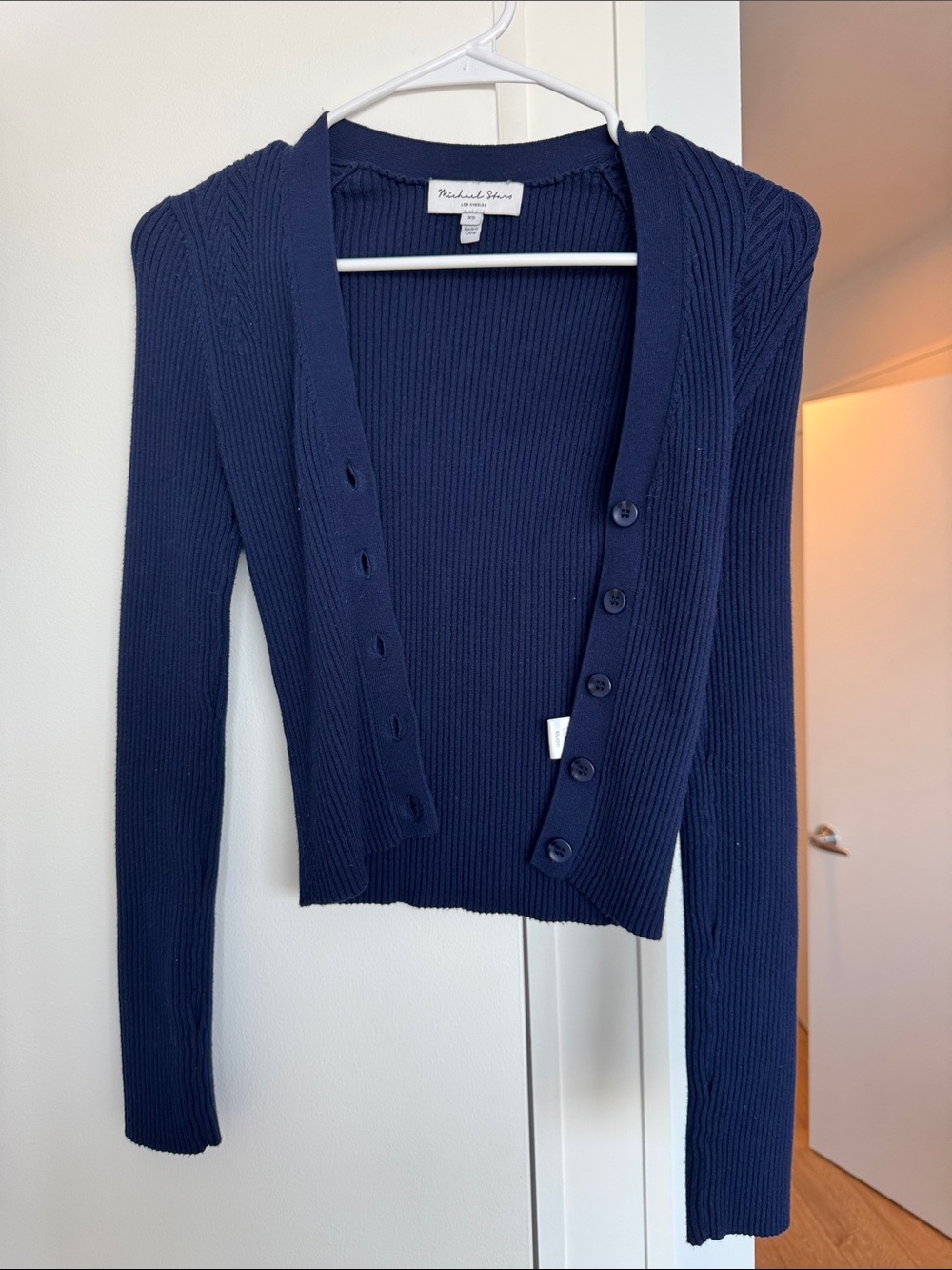 Michael Stars Navy Ribbed Button-Front Cardigan